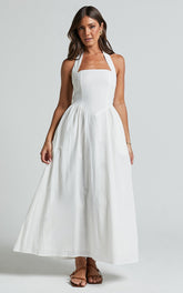 Halter Neck A Line Dress in White