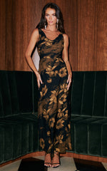 Low Neck Sleeveless Slip Dress in Amber Floral Print