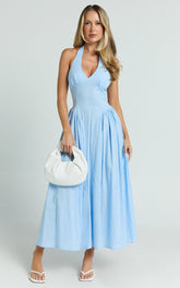 Halter Drop Waist Dress in Blue
