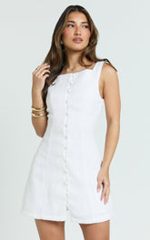 Structured Button Front Dress in White