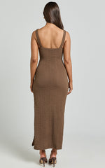 Twist Front Cut Out Ruched Dress in Brown
