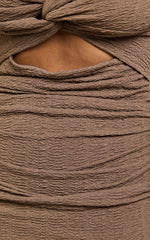 Twist Front Cut Out Ruched Dress in Brown