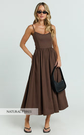 Scoop Neck Flare Dress in Chocolate
