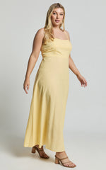 Linen Straight Neck Strappy Fit And Flare Dress in Lemon