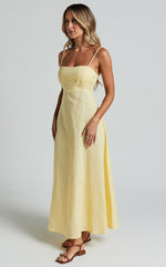 Linen Straight Neck Strappy Fit And Flare Dress in Lemon