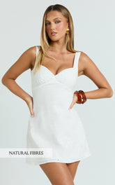 Embroidered Sweetheart A Line Dress in White