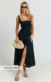 Button Front Tie Back Dress in Black - Urban Luxe Apparel