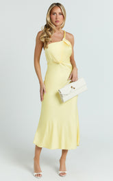 One Shoulder Twist Detail Dress in Butter Yellow