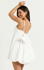 Back Bow Babydoll Dress in White