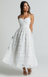 Strappy Sweetheart Neck Corset Lace Dress in White