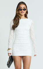 Lace High Neck Bodycon Dress in Off White