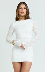 Lace High Neck Bodycon Dress in Off White