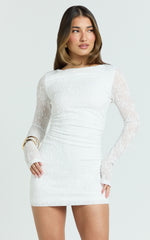Lace High Neck Bodycon Dress in Off White