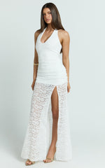 Plunge Neck Lace Frill Hem Dress in White