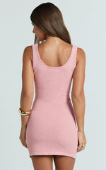 Scoop Neck 3D Floral Knit Dress in Pale Pink