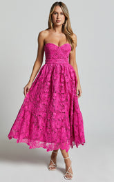 Strapless Lace Dress in Magenta