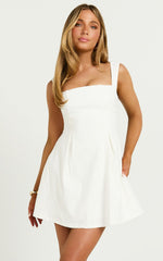 Wide Strap Straight Neck Bow Back Dress in White