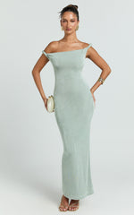 Twist Off Shoulder Bodycon Dress in Sage