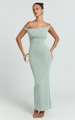 Twist Off Shoulder Bodycon Dress in Sage