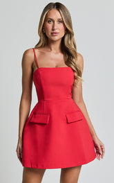 Strappy Corset A Line Dress in Red