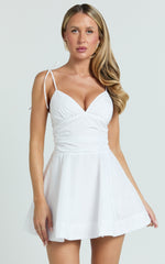 V Neck Tie Bust A Line Dress in White