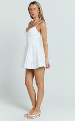 V Neck Tie Bust A Line Dress in White