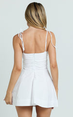 V Neck Tie Bust A Line Dress in White
