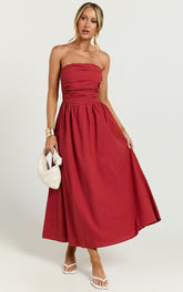 Strapless Ruched Dress in Red