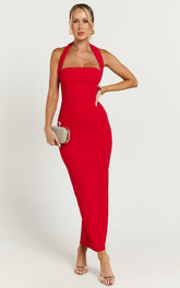 Halter Neck Column Dress in Red