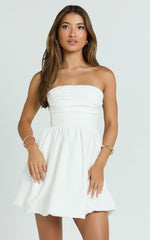Strapless Bubble Hem Dress in White