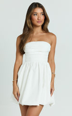 Strapless Bubble Hem Dress in White