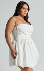 Strapless Bubble Hem Dress in White