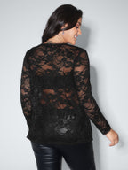 Sheer Lace Trim V-Neck Top