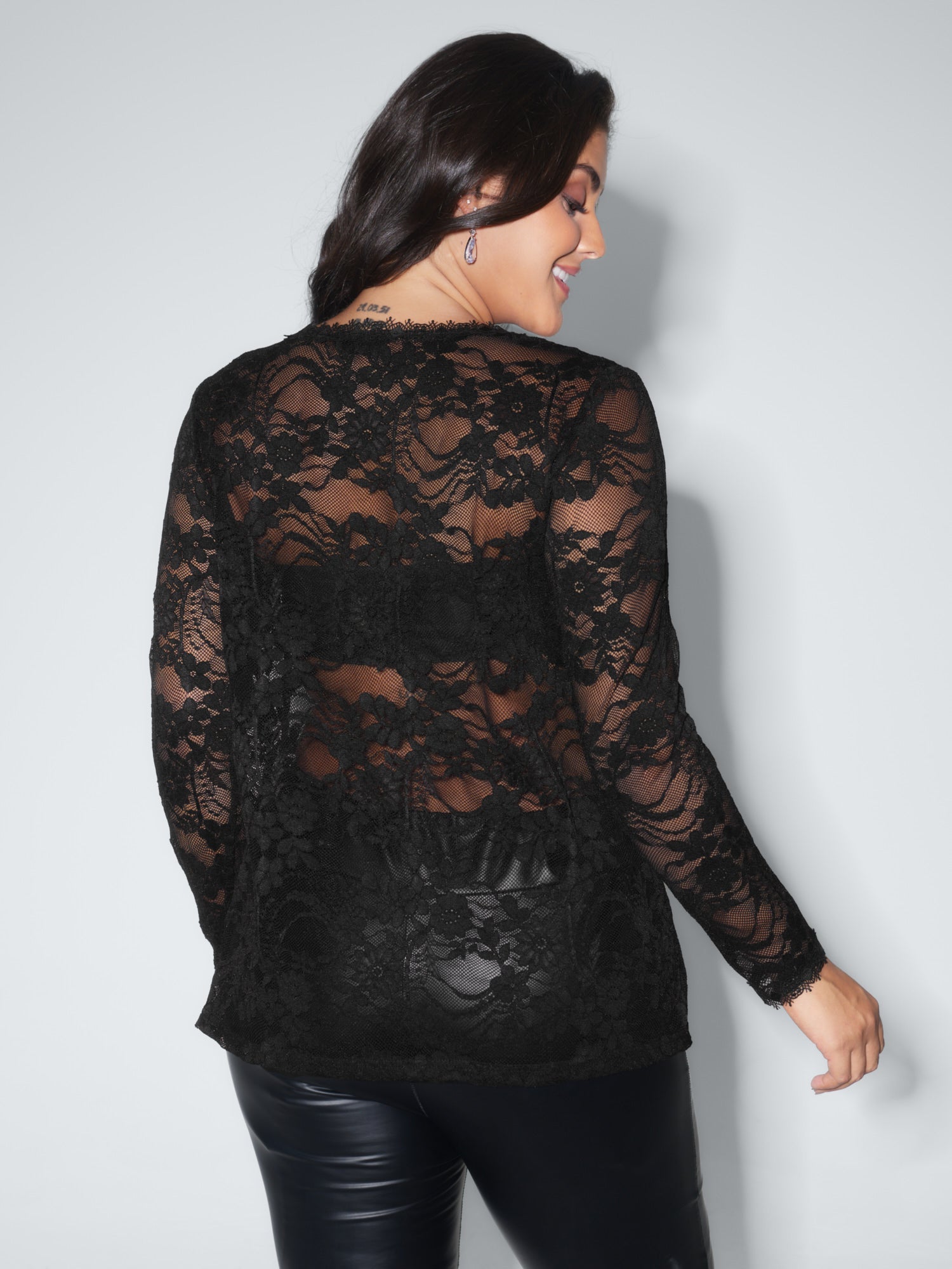 Sheer Lace Trim V-Neck Top