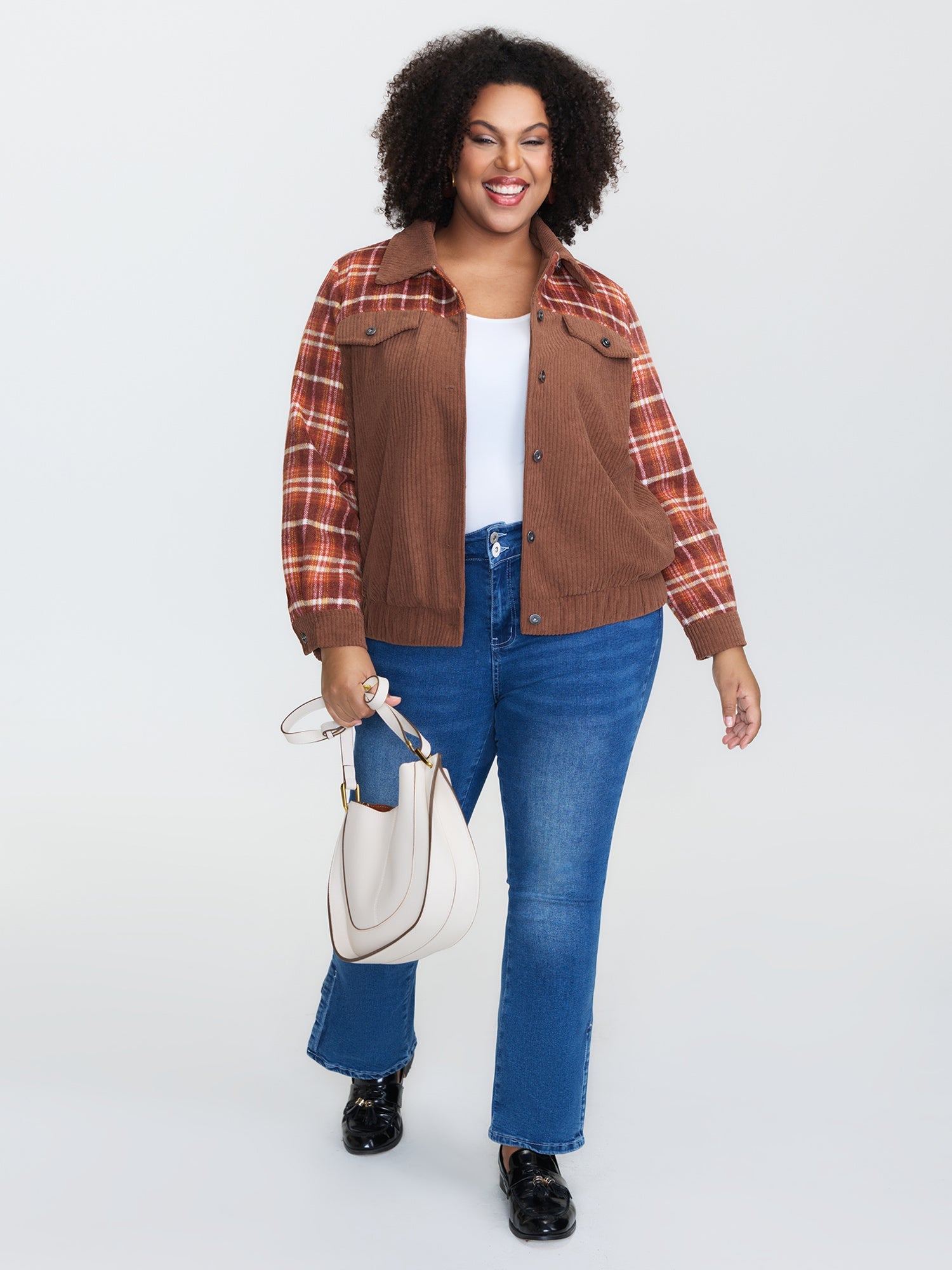 Plaid Pattern Contrast Button Coat