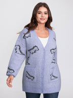 Jacquard Dinosaur Print Knit Cardigan