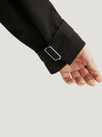 Shirred Lapel Collar Metal Buckle Button Up Coat