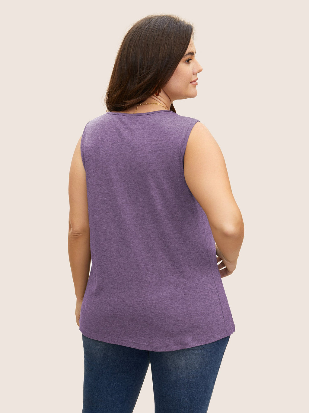 Heather Plicated Detail Square Neck Tank Top
