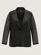 Stretchy Textured Sheer Sleeve Contrast Blazer