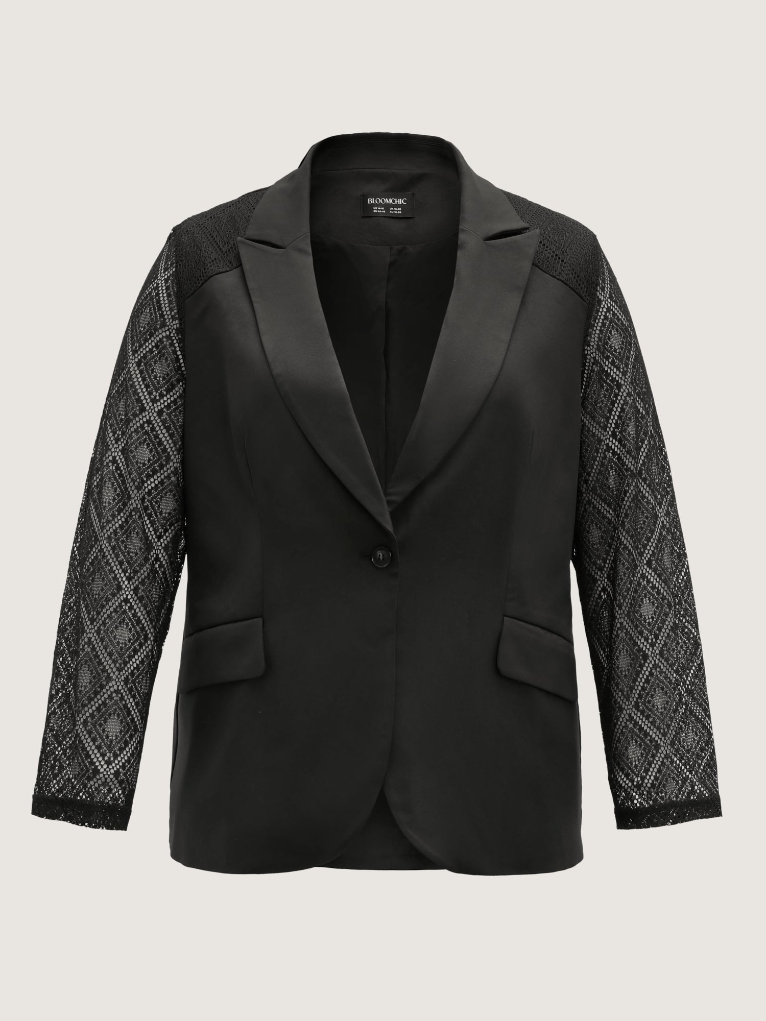 Stretchy Textured Sheer Sleeve Contrast Blazer