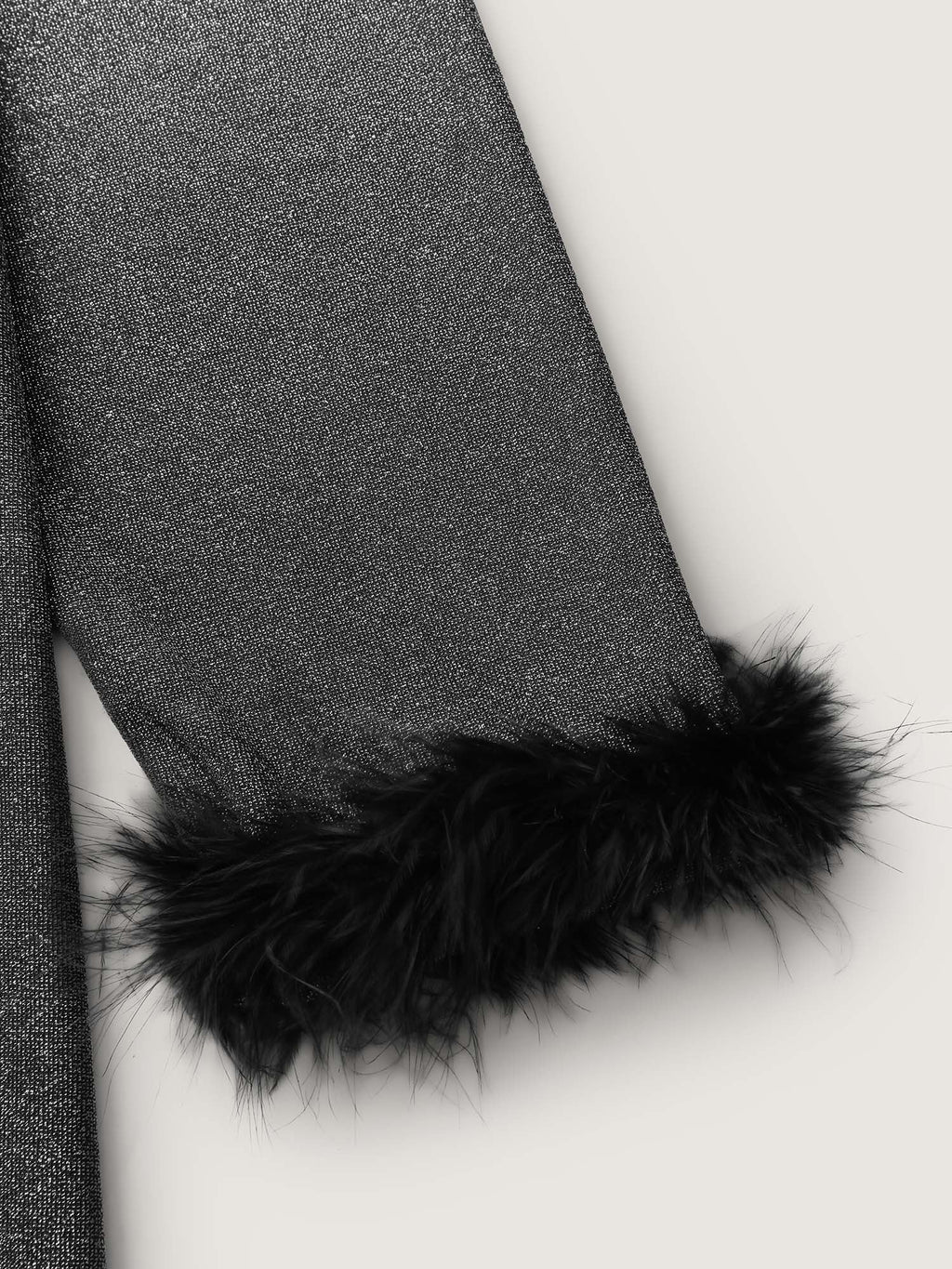 Shiny Silk Fur Cuffs Blouse