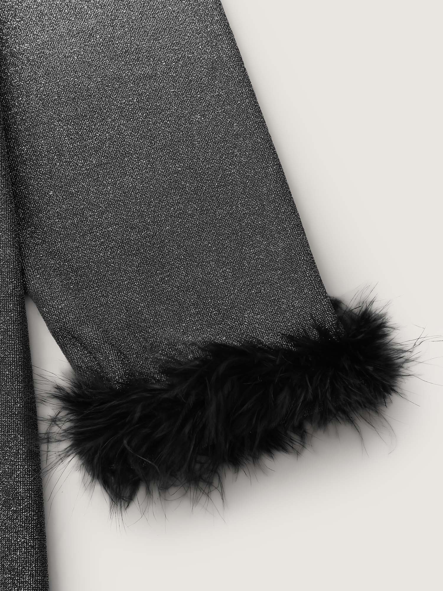 Shiny Silk Fur Cuffs Blouse