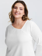 Super Stretchy Ribbed Asymmetrical Neck T-Shirt