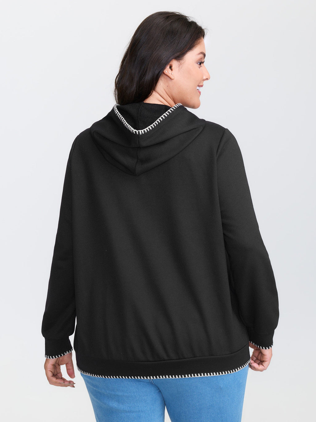 Puppy Embroidered Stretchy Contrast Hoodie