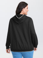 Puppy Embroidered Stretchy Contrast Hoodie