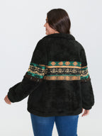 Geometric Print Zipper Collar Sweatshirt