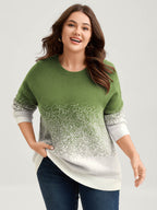 Jacquard Color Blend Ribbed Hem Pullover