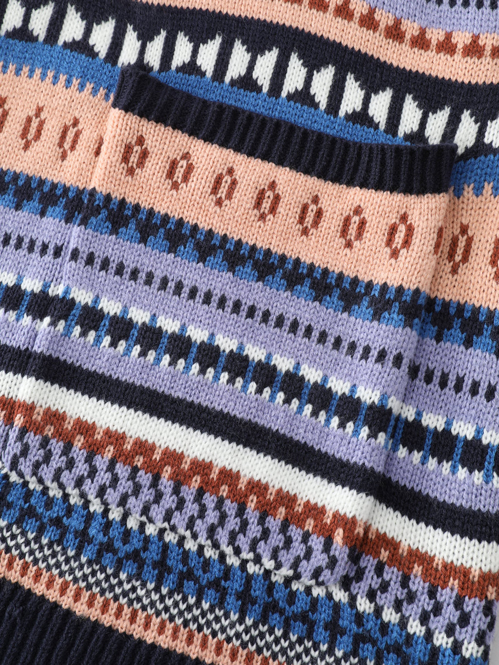 Multicolor Stripe Jacquard Pockets Knit Cardigan