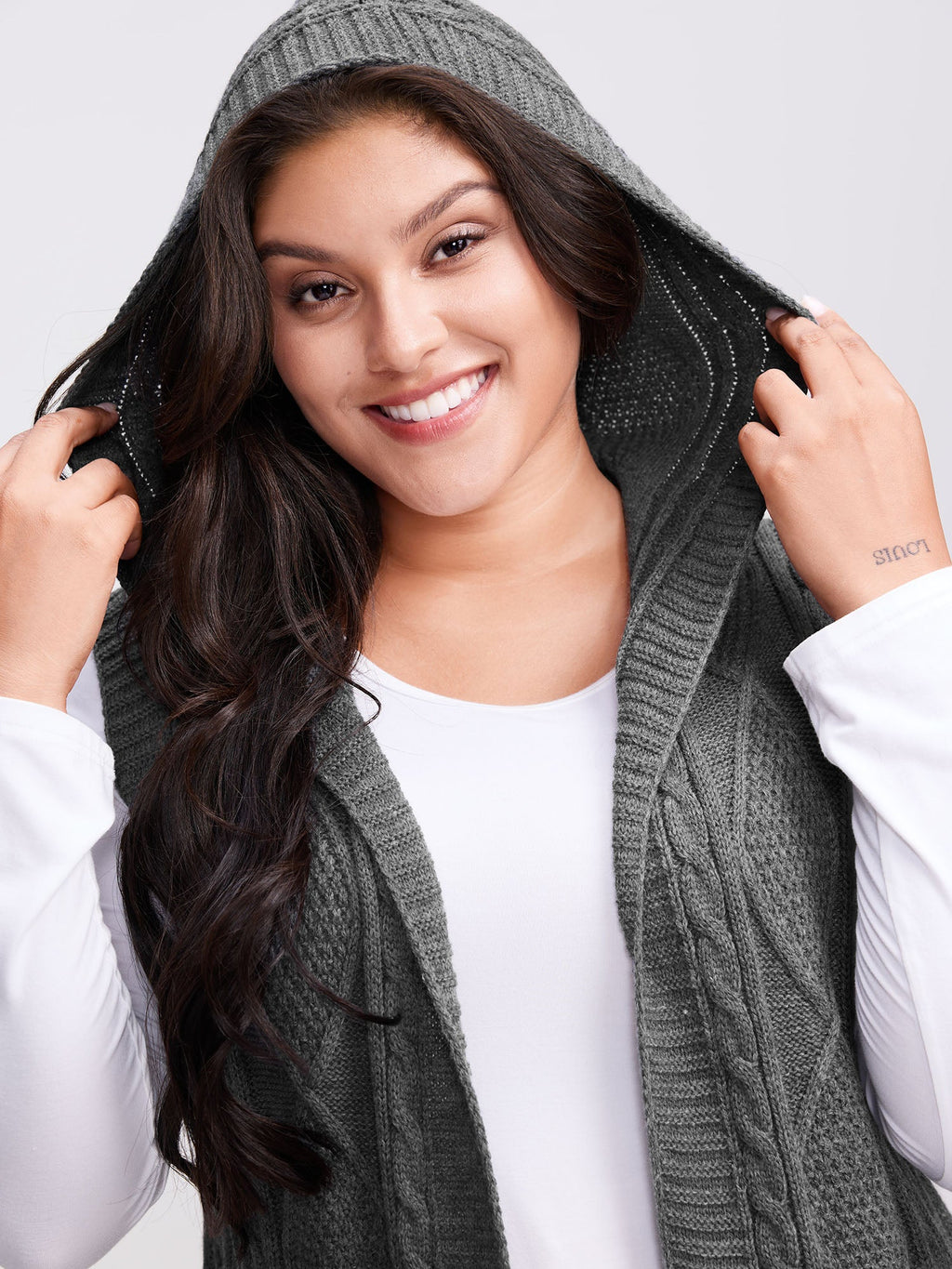 Twisted Hooded Sleeveless Knit Cardigan