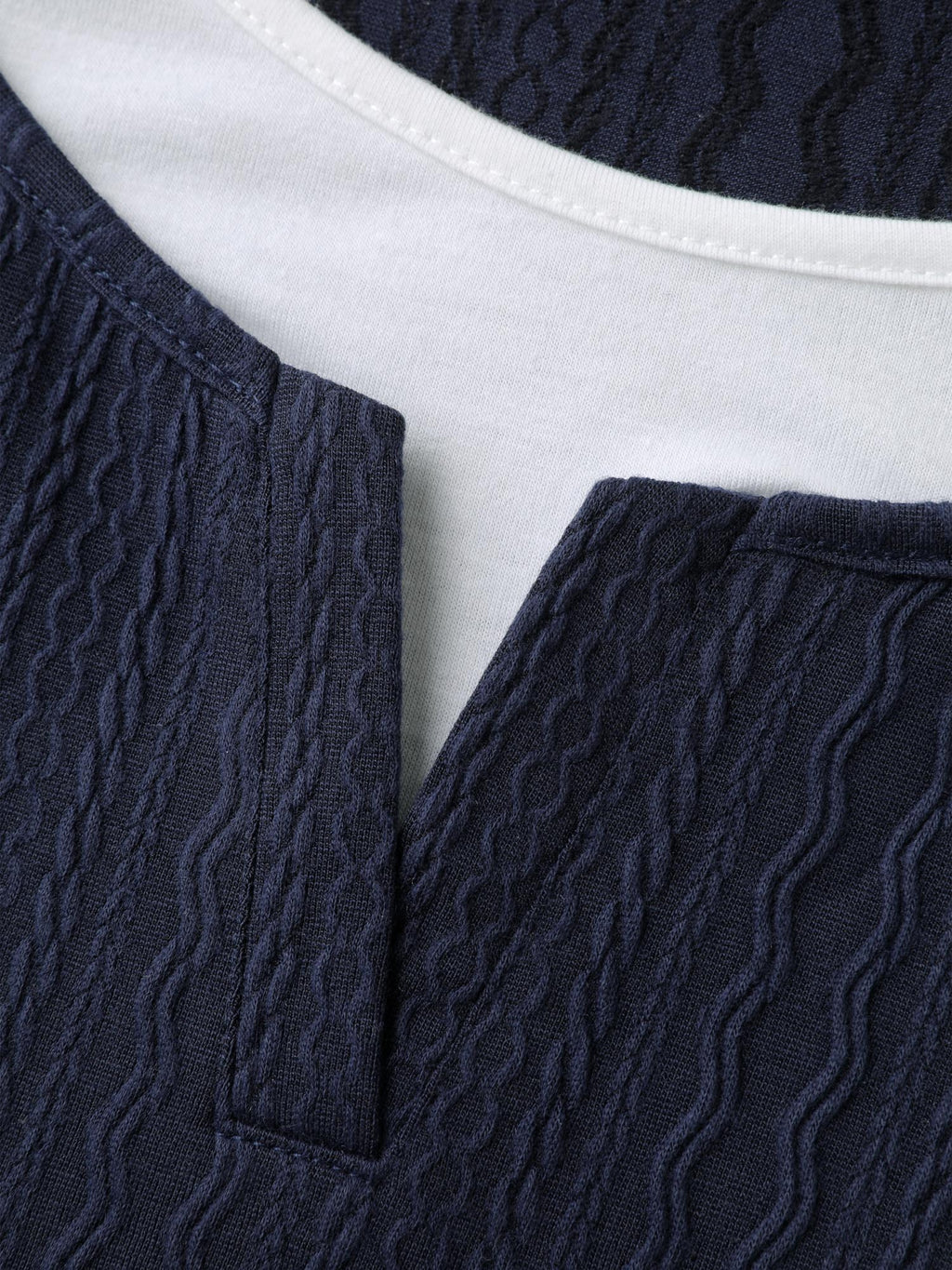 Textured Spliced Round Neck Solid T-Shirt